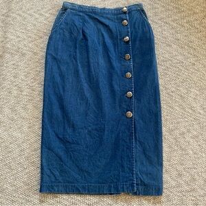 Vintage On The Verge Western Cowgirl Denim Silver Button-Down Midi Skirt Size 16